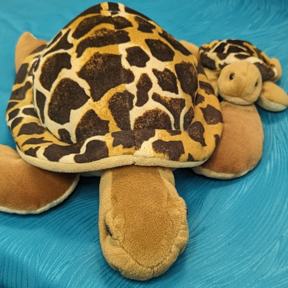 Aurora Sea Turtle Mother and Baby Plush Stuffed Animal Soft Toy Brown Tan Shell - Picture 2 of 8